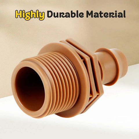 PVC To Drip Irrigation Adapter Three Quarter Inch Male Pipe Thread To One Half Inch Barbed Coupling For Drip Line And Threaded Hose Fittings Pack Of Ten Easy Install, brown PVC adapter