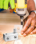 Installation of Stainless Steel Glass Door Hinges for 5 to 7mm Thick Glass, 4 Pack Pivot Hinges shown with drill.
