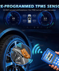 Four Pack 433MHz Tire Pressure Monitoring Sensor Kit for BMW Cars, Direct Fit OE Replacement TPMS Sensors, Durable Build, Easy Install, Perfect for Mini Cooper and Rolls Royce, Keeps You Rolling Smoothly pre-programmed TPMS sensor with wheel and trigger tool