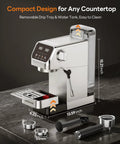 Next Level 1400W Espresso Machine With Auto Milk Frother And Sleek Stainless Steel Finish showing compact design and removable parts.