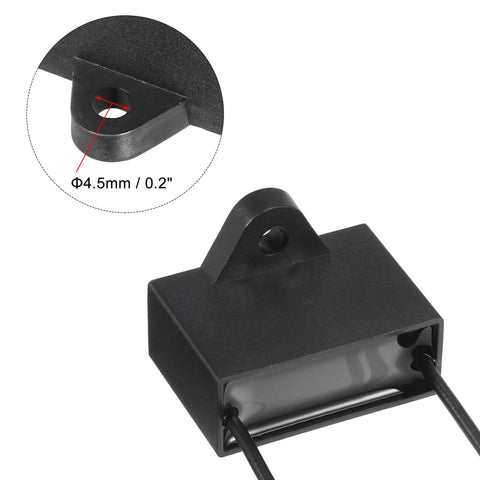 Close-up of 2uF CBB61 Ceiling Fan Capacitor 250V AC Metallized Polypropylene Film with mounting hole detail