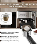 Kick Your Daily Coffee Grind Up With This Pro Stainless Steel Espresso Machine Slingin Bold Shots At 20 Bar Pressure For Rich Crema And Creamy Cappuccinos Using A Smart Dual Filter Setup. Espresso machine features a portafilter with coffee grounds.