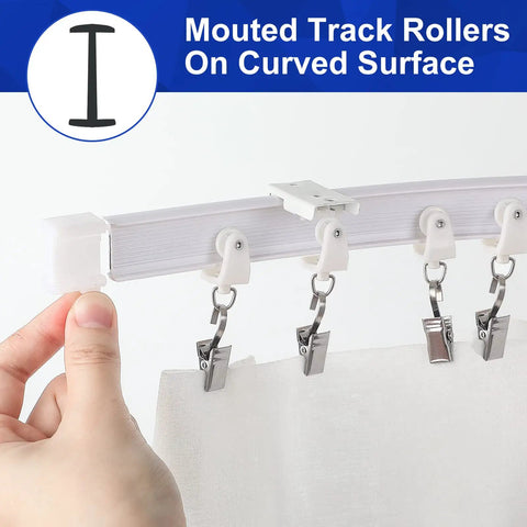 Curved Ceiling Curtain Track Bendable Mount For Curtain Rail Two Meter Length Flexible Cuttable To Fit Any Shape Perfect For Bunk Beds Bay Windows And Room Dividers Easy No Tool Installation And Durable Steel, white curved rail with rollers and clips