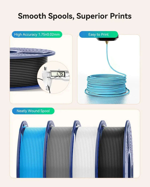 Clear PLA Filament Bundle 1.75mm Multicolor 4 Spools 250g Each Individually Vacuum Packed for 3D Printing Go To Choice