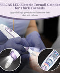 PELCAS LED Electric Toenail Grinder for Thick Toenails, features upgraded design for effective dead skin removal.