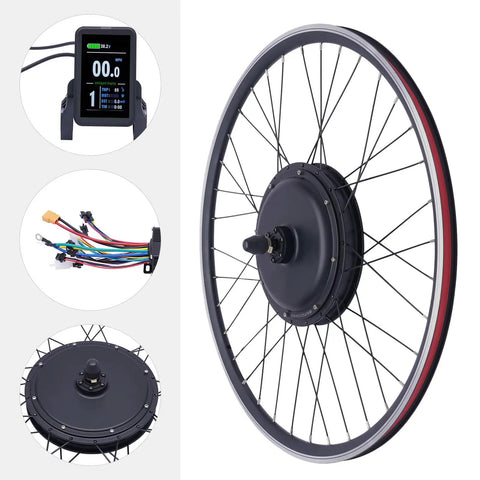 700C Front Wheel Electric Bike Conversion Kit 48V 1000W Hub Motor showing front wheel and digital controller components.
