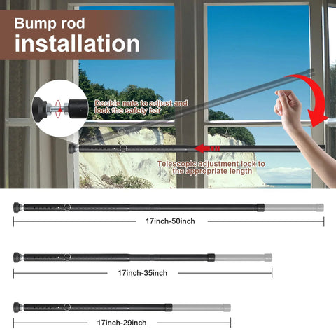 Adjustable Sliding Door Security Bar 17 to 50 Inches with Rubber Tips, Heavy Duty No Drill Door Stop demonstration for patio doors.