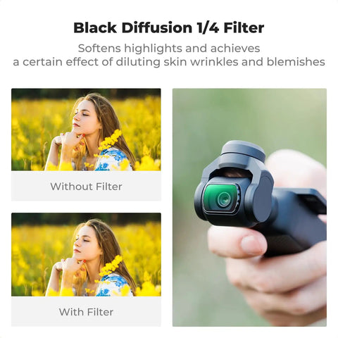 Black Diffusion 1/4 Filter effect on Premium Magnetic Wide Angle Lens And ND CPL Filter Kit for Osmo Pocket 4/3.