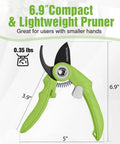 6.9 Inch Bypass Pruning Shears With Sharp SK5 Steel Blade For Roses Plants Flowers And Fruits in green, lightweight design