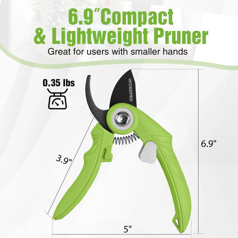 6.9 Inch Bypass Pruning Shears With Sharp SK5 Steel Blade For Roses Plants Flowers And Fruits in green, lightweight design