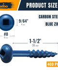 Size 8 Pocket Hole Screws 1-1/2 Inch, 400 Pack, Zinc Coated Carbon Steel, Square Drive, Easy Drive Wood Screws