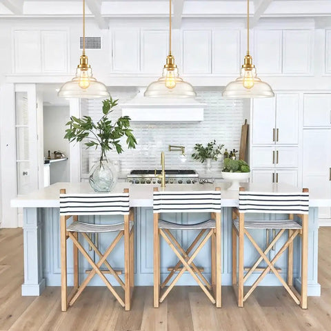 Brass Gold Glass Dome Pendant Lights Set Of 3 For Kitchen Island Sleek Industrial Modern Hanging Fixture With Handblown Clear Glass