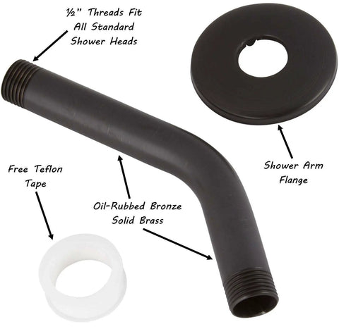 6 Inch Solid Stainless Steel Shower Arm And Flange, Wall Mount Replacement For High Pressure And Handheld Showerheads, Oil Rubbed Bronze Finish