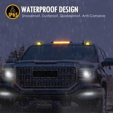 Truck with Smoked Lens Amber Cab Marker Lights 3 Pack for Silverado and Sierra 1500 2500 3500 2015 to 2019 in rain