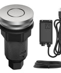 Garbage Disposal Air Switch Kit in Spot Free Stainless Steel with push button, AC adapter, power cord, and air tube