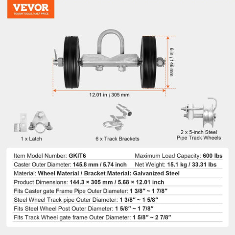 Beefy Sliding Gate Kit With Two Six Inch Wheels And C Type Wheel Carrier, Heavy Duty Gate Rollers For Connect Tracks And Door Frames