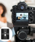 Two Pack Aluminum Quick Release Plates With One Quarter Twenty Camera Screws For DSLR Tripod Mounts, camera attached to tripod