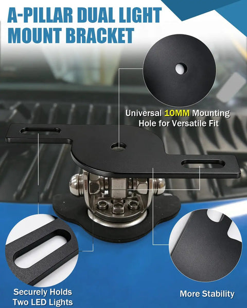 Universal Dual Pod Light Mounting Brackets For Off Road Vehicles Run Two LED Pods On One Side, sturdy steel construction