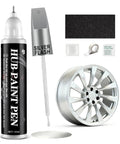 Universal Wheel Repair Kit And Rim Paint Touch Up Pen For Curb Rash Alloy Wheel Scratch Fix Water Proof Sealant To Knock Out Beat Up Scuffs Real Quick Today with silver paint pen and wheel components.