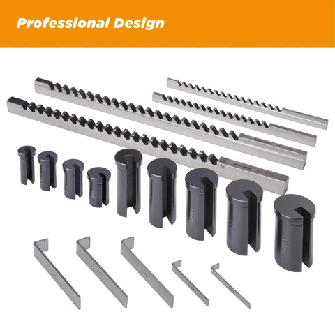 Keyway Broach Set 18 Piece HSS Inch Tool Kit For Precision Machining With 4 Broaches, 9 Bushings And 5 Shims Pro Grade