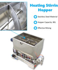 Built Like A Tank Horizontal Pneumatic Filling Machine With 80 Liter Heating Mixing Hopper And Stainless Steel Liquid Paste Filler Featuring 50 To 500 Milliliter Single Nozzle For 110V Production Lines close-up of 80L stainless steel heating stirring hopper.