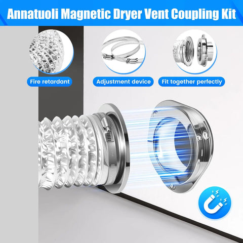 Magnetic Dryer Vent Kit with Airtight Seal and Quick Connect for Easy Hose Attachment includes 6 Ply Aluminum Foil Duct and 2 Clamps