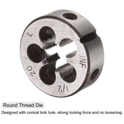 Round die from Tap And Die Set 1/2-20 UNF Left Hand Thread Tap And Die Kit For Nut, Screw, And Bolt Repair, steel material