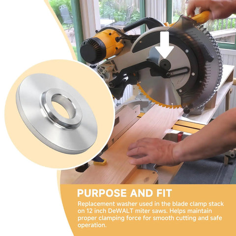 Beefed Up 12 Inch Miter Saw Washer Replacement For Blade Clamp Stack Fits DWS716XPS DWS779 DWS780 DHS790AB shown in use