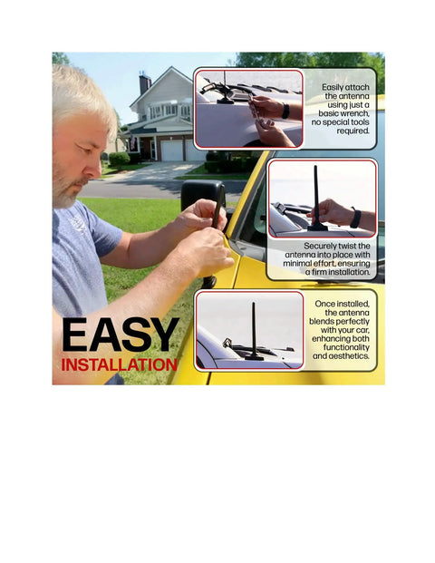 Black Short Rubber Six And Three Quarters Inch Universal Antenna Kit installation on car with no tools
