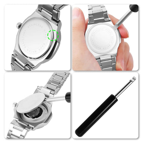4 Piece Pro Grade Watch Back Removal Tool Set For Quick Pry Back Case Opener And Battery Swap, Built Tough With Stainless Steel And ABS