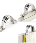 Front view of 30-pack stainless steel pipe strap, 1-1/2 in rigid U-bracket with two mounting holes.