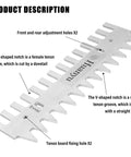 Heavy Duty Dovetail Template Kit With Solid 1/4 Inch Shank Bit And 15/16 Inch Guide Bushing Set Premium Aluminum Alloy Drawer Jig showing adjustment and groove notches.
