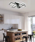 Dope Black 95W Flush Mount LED Ceiling Light With Four Interlocking Squares Modern Windmill Design in kitchen
