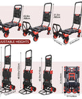 2 In 1 Folding Hand Truck Dolly Cart with 3 adjustable heights, 4 foldable wheels, telescoping handle, 330lbs capacity, red