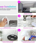 Installation steps for Thundercloud LED Cloud Light with 16 feet cord, showing materials and application process.