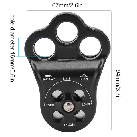 Dual Bearing Hitch Climber Pulley For Arborist Tree Climbing With 3 Hole Side Plate 30kN Load Lightweight Anodized Construction
