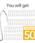 50 Pack Heavy Duty Stainless Steel Pinch Pleat Curtain Hooks 2.68 Inch Drapery Hooks Durable Metal Curtain Hangers, stainless steel