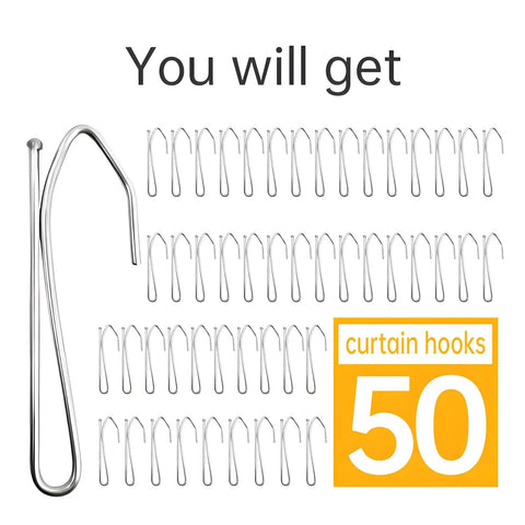 50 Pack Heavy Duty Stainless Steel Pinch Pleat Curtain Hooks 2.68 Inch Drapery Hooks Durable Metal Curtain Hangers, stainless steel