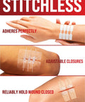 Butterfly Bandages Wound Closure Strips Kit 24 Pack Featuring Three Types for pain-free laceration care on arm.