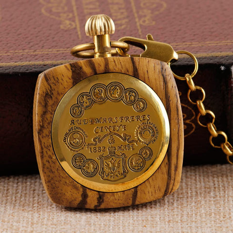 Retro Square Red Brown Wooden Hand Wind Pocket Watch For Men With Chain Capless Hollow Mechanical Timepiece No Battery Classic Vintage Vibe For Everyday Carry