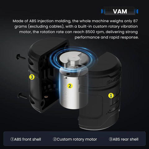 Racing Simulator Pedals With Vibration Motor Module showing ABS shell and custom rotary motor details