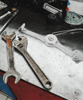 Soft Close Cabinet Door Hinges With Lift Stay Support And Hydraulic Damper, 2 Pack, alongside wrenches on workbench