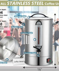 Heavy Duty 24L Commercial Coffee Urn With Quick Brew Dispenser For Catering And Events, 160 Cup Capacity Stainless Steel, Large Batch Coffee Maker with lid displayed