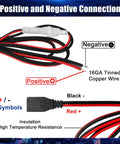 Diagram of 2-Wire CB Power Cable With 3 Pin Plug And 15A Fuse showing positive and negative connections with red and black wires.