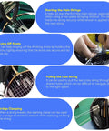 Starting Clamp For Tennis And Badminton Stringing With Four Springs Beefy Zinc Alloy Body And Spring Steel Clamp For Secure Racquet Threading Durable Stringer Tool Built For Pro And Amateur Stringers EVKILI shown in use on a tennis racquet with detailed descriptions of starting strings, tying knots, pulling strings, and bridge clamping.