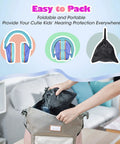 Hands placing bag of Kids Noise Cancelling Headphones With Up To 29dB Noise Reduction, Soft Headband, Low Pressure Ear Muffs into backpack