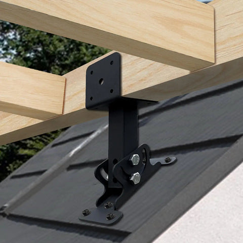 Three Piece Roof Riser Brackets Kit For Pergola And Gazebo Beefy Heavy Duty 3-1/2 Inch Saddle Mounts Black Powder Coated Stainless Steel Outdoor Wood Post Roof Brackets