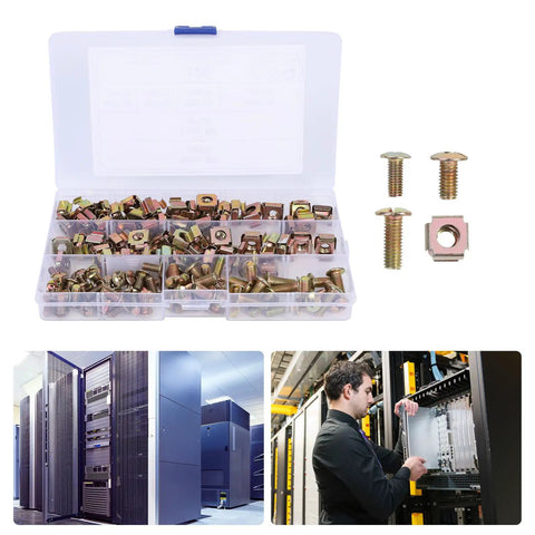 120 Piece Cage Nuts And M5 Lock Nuts Kit Carbon Steel Square Hole Nuts With Screws displayed with server racks