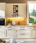 Modern kitchen with Solid 4 Inch Kitchen Cabinet Handles Square Drawer Pulls Oil Rubbed Bronze Set Of 30 installed on cabinets.