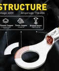 Non Insulated Ring Terminal Kit 50 Pcs For Wire Gauge 12 To 10 AWG Brazed Seam Copper Tinned Terminals structure details